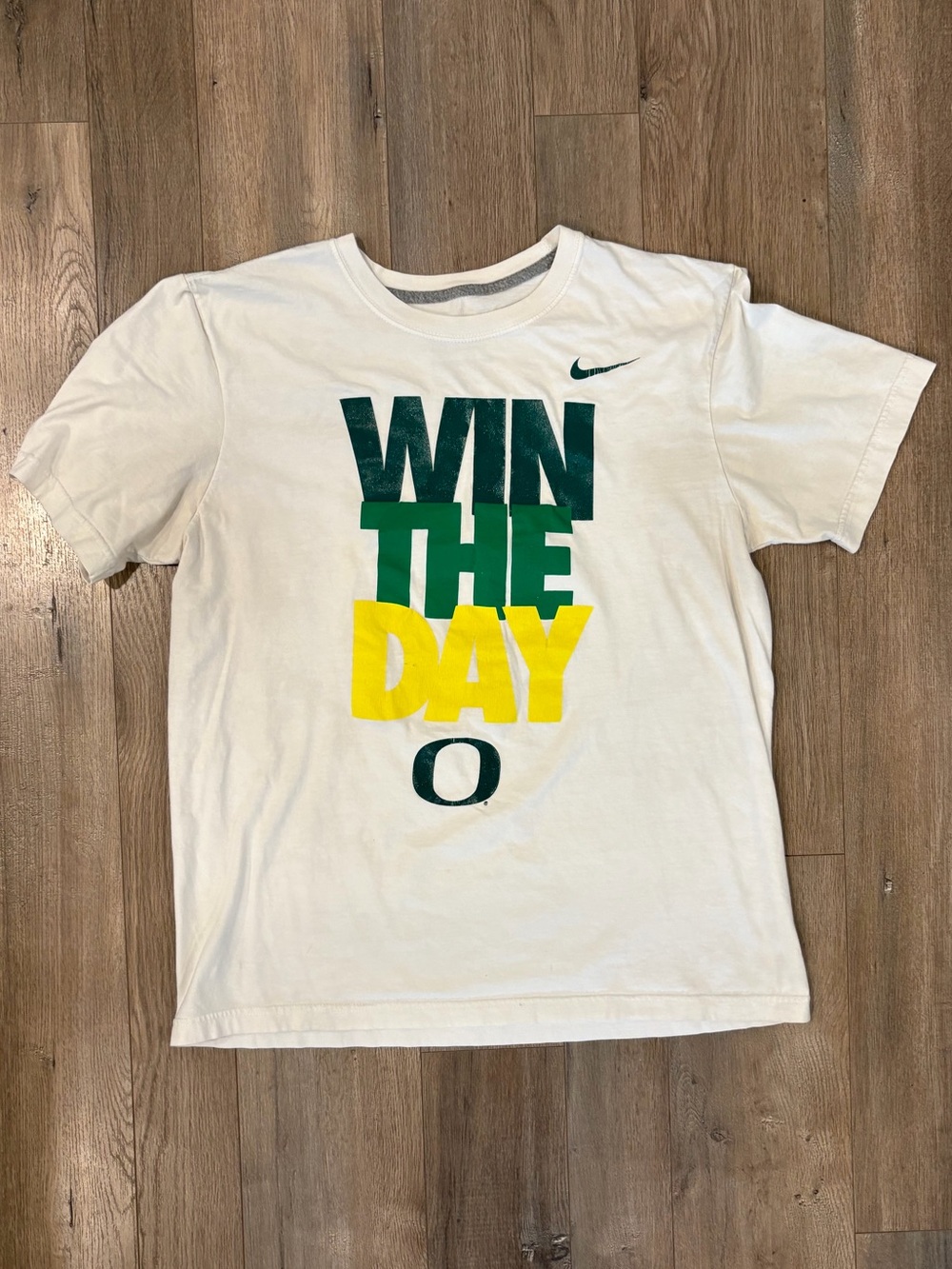 Nike White Oregon Crewneck T-Shirt with Gray Swoosh Print